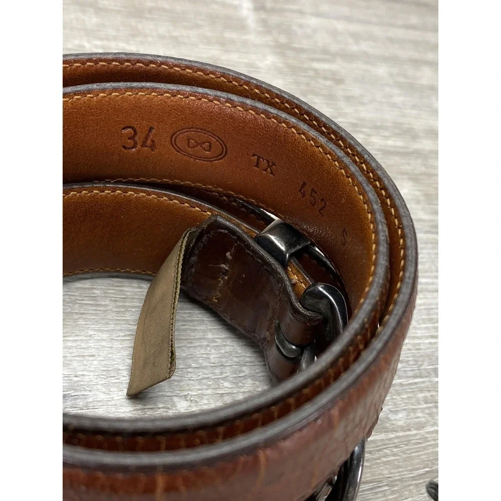 Trafalgar Kango Calf Belt Mens 34 Brown Leather Handmade‎ USA Dress Buckle